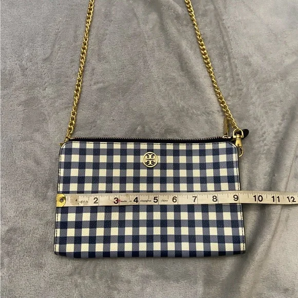 Tory Burch Robinson Navy Gingham Chain Strap Crossbody Clutch Bag 4936 - Picture 10 of 12